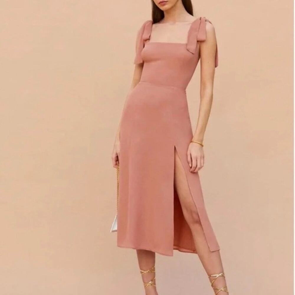 Reformation Twilight Midi Dress Tie Shoulder Praline Mauve Pink Size 0 Wedding